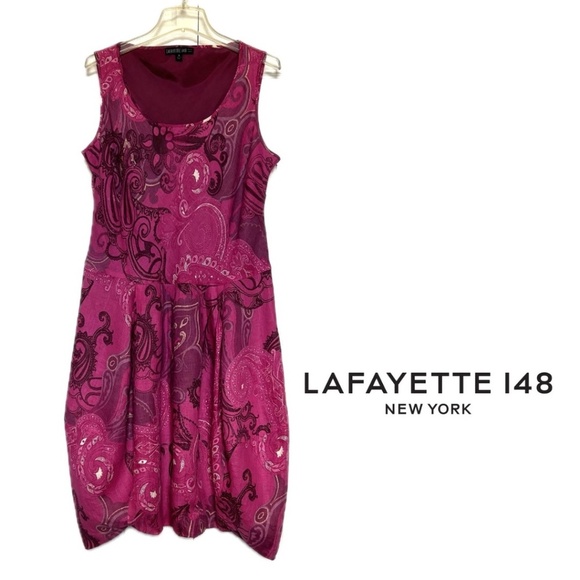 Lafayette 148 100% Linen Bubble Hem No Sleeve Dress Paisley Print Size 14 - Picture 1 of 15